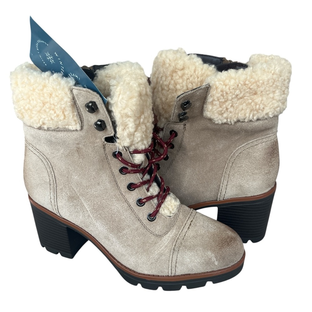 Naturalizer Beige Leather Boots with Burgundy Accents